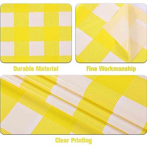 Kesfey 3 Packs Yellow Gingham Tablecloth 54 x 108 Inches Yellow and White Checkered Table Cloths Disposable Plastic Gingham Tablecovers Waterproof Rectangle Picnic Plaid Table Cover for Camping Party - color: Yellow and White