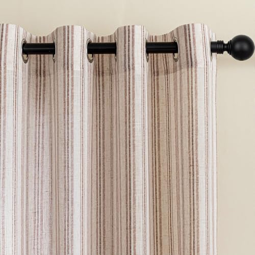 MYSKY HOME Taupe Striped Linen Curtains for Living Room 96 Inches 2 Panels - color: B-taupe, size: 52"W x 96"L (Pack of 2)