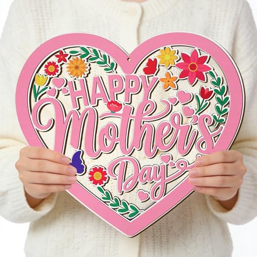 Wood Wreath for Front Door Porch Window Wall Hanging Decor (Mom Day) - style: Mom Day