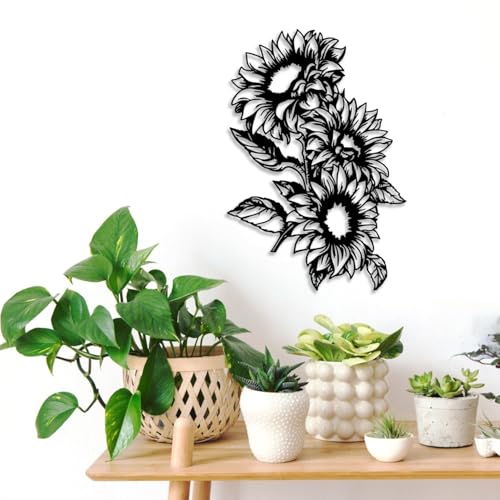 Sunflower Metal Wall Decor - Rustic Farmhouse Room Decor Simple Flower Black Wall Art Home Decor for Living Room, Bathroom, Bedroom, Dining Room, Garden (Black)