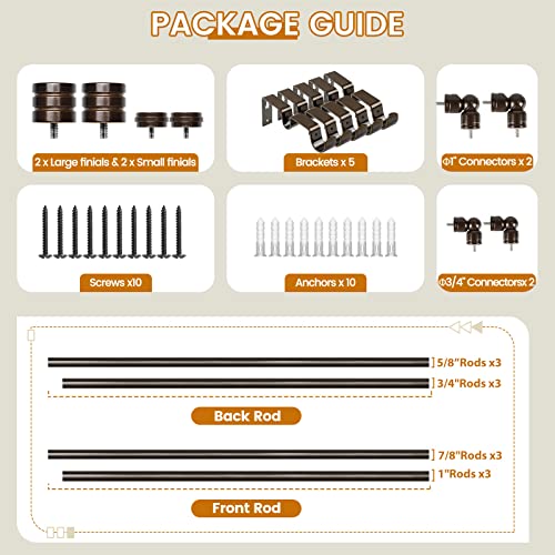 HOTOZON Double Bay Window Curtain Rods 36 to 72 Inches(Center Rod), Bronze - color: Antique Bronze