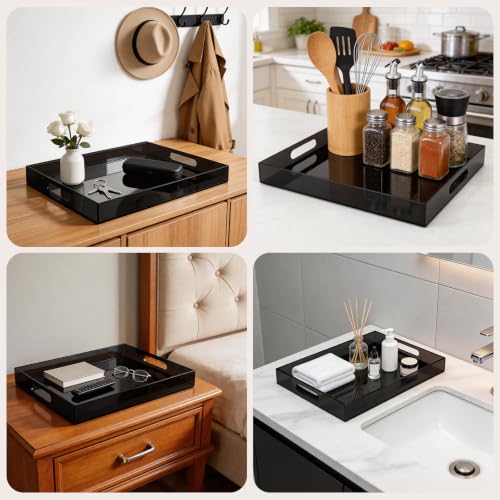 Segbeauty 16x12in Large Acrylic Serving Tray with Handles, Black, 3mm Thick - color: Black, size: 16" x 12" x 2"