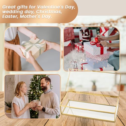 9" Golden Vintage Glass Keepsake Box, Mirrored Bottom