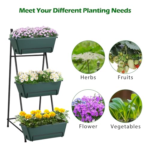 Raised Garden Bed 3 Tier Vertical Garden Planter Standing Garden Bed Planter Box Outdoor Herb Planter with Drainage Holes Removable Tray for Patio Balcony Porch Green - color: Green