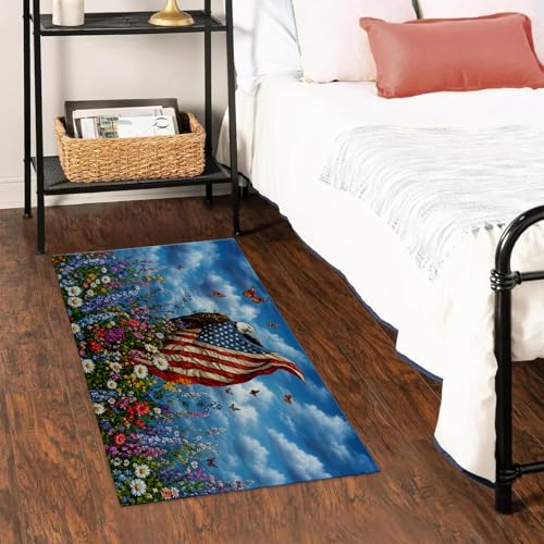 Bald Eagle Wildflower Door Mat Indoor 17x29.5 Inch, American Flag Doormat for Kitchen Bathroom, Patriotic Decorative Floor Pad Gifts, Nonwoven Entry Rug, Non Slip Dot Plastic Backing - color: Eagle