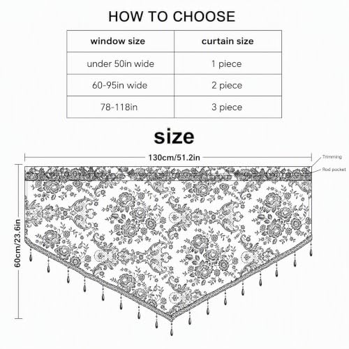 Molaxhome Swag Curtain Scalloped Curtain Valance Drape Sheer Lace Panel 1pc - color: Lace Black