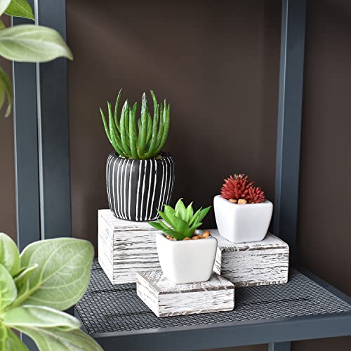 MOOCA Wooden Display Risers Set - 3 Different Height Stands, Antique White - color: Antique White