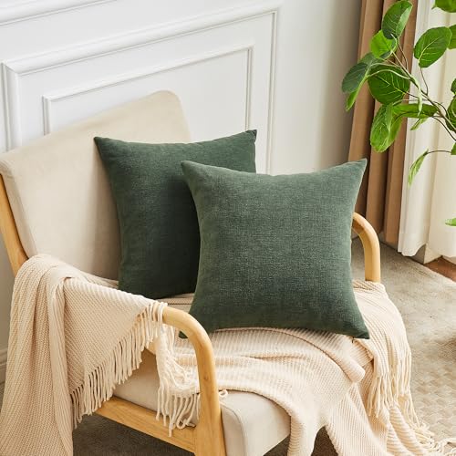 GAWAMAY Dark Green Chenille Throw Pillow Covers 16x16 Set of 2 for Couch - color: Dark Green, size: 16" x 16" (Pack of 2)
