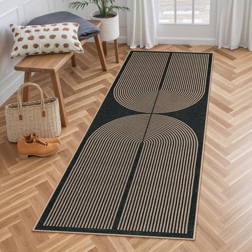 Lahome Rainbow Entryway Runner Rug, 2x6 Washable Easy Jute Kitchen Rugs - color: Dark Grey/Charcoal Black, size: 2' x 6' (Runner)