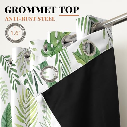 Watercolor Green Tropical Leaf Window Curtains Set 2 Panels 45" L x 29" W - color: Green & White, size: 29"W x 45"L (Pack of 2)
