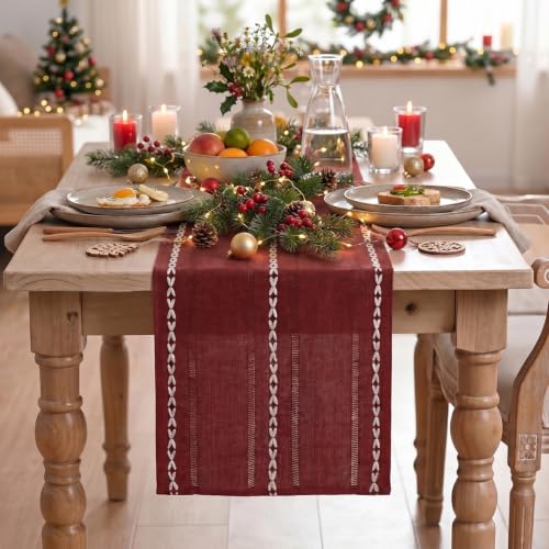 Artoid Mode Red Rustic Cotton Linen Table Runner 13x36 Inch - color: Red, size: 13" x 36"