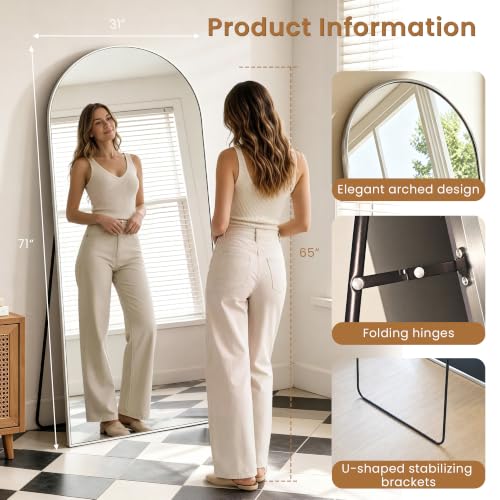 71" x 31"Arched Floor Full Length Mirror with Stand(Silver) - color: Silver, size: 71"L x 31"W