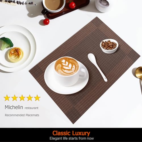 Brown Vinyl Placemats Set of 6, Heat Resistant Table Placemats - color: Brown