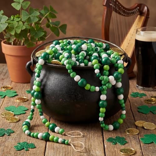 Giegxin 1 Pcs 32.8 ft 4th of July Wooden Bead Garland Patriotic Hanging Garland Farmhouse Beads Decor for Independence Day Mantel Table Party Wall Home Decorations (Mix Green 1) - color: Mix Green