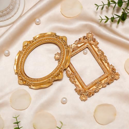 6Pcs Mini Gold Frames Vintage Small Resin Picture Frames for DIY Craft - color: Brass, style: Style 1