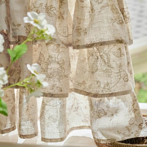 jinchan Amlie Ruffled Floral Valance Curtain 1 Panel 18 Inch Taupe on Linen - color: Amlie Taupe on Linen