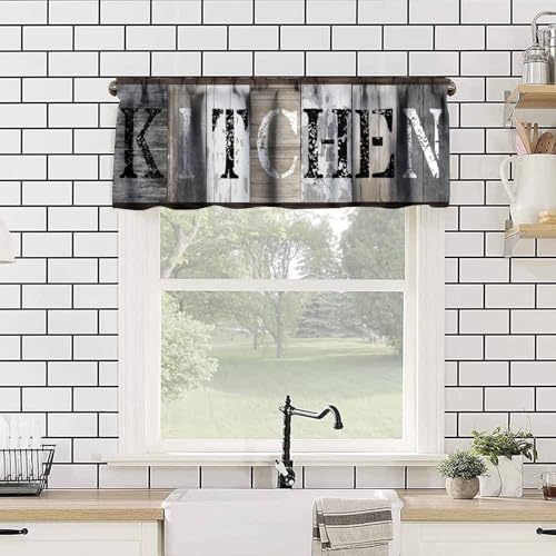 Farmhouse Wooden Kitchen Valance Curtains, Rustic Country Board Plank Window Curtain Valances for Dinning Room Living Room Restaurant, 54x18 Inch - color: Kitchen-8, size: 53"W x 18"L (Pack of 1)