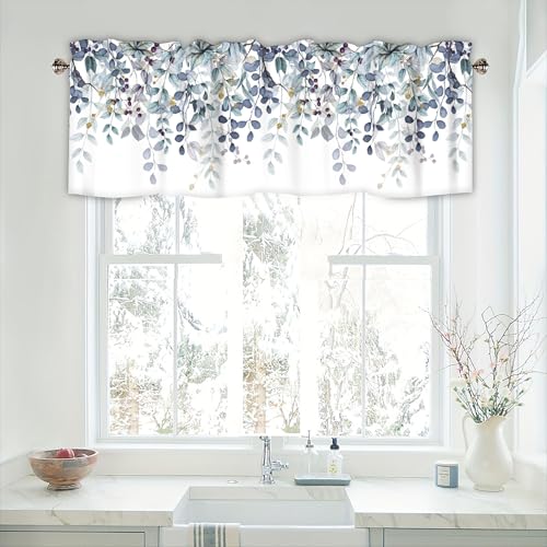 Dark Blue Eucalyptus Leaves Valances for Windows 2 Panels, 42x12 in - color: Eucalyptus Leaves-dark Blue, size: 42"W x 12"L (Pack of 2)