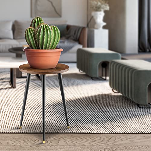 KINNARY Plant Stand Indoor, Mid Century Wood Plant Stand Plant Table for Flower Pots, Heavy Duty Metal Tall Plant Holder, Modern Home Decor Small Round Side End Table (11.8"x16") - color: Walnut