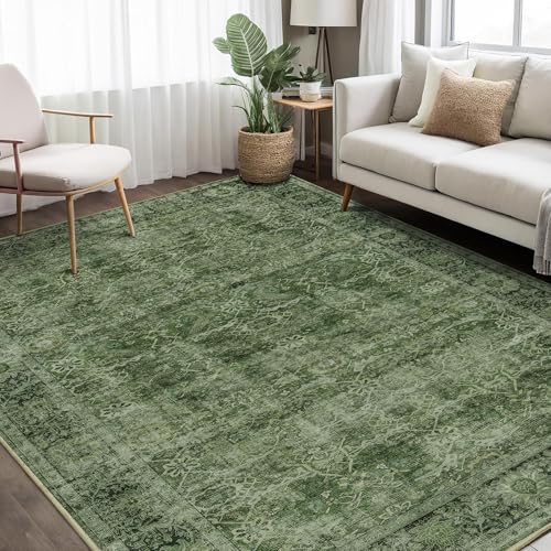 6x9 Green Washable Rug for Living Room Vintage Distressed Bedroom Rug - color: Green, size: 6'*9'(Rectangular)