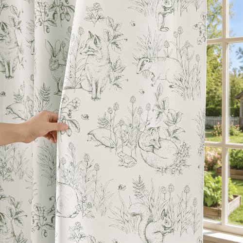 jinchan Green Blackout Curtains 72 Inch Woodland Back Tab 2 Panels - color: Sage Green on Beige, size: 50"W x 72"L (Pack of 2)