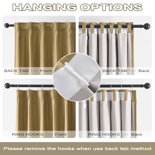DUALIFE Gold Tan Pinch Pleated Blackout Curtains 63 Inches Long, Back Tab with Hooks, Linen Full Black Out Thermal Insulated Track Curtain for Bedroom Living Room,40 W x 63 L, 2 Panels - color: Gold Tan, size: 40"W x 63"L (Pack of 2)