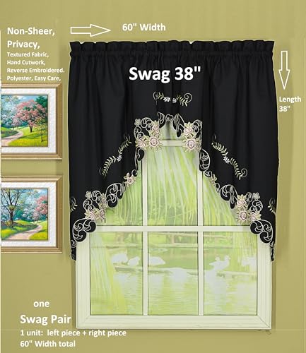 Today's Curtain Verona Reverse Embroidery Swag, 38", Black/Rose, 60" W X 38" L - color: Black/Rose, size: 60"W x 38"L (Pack of 1)