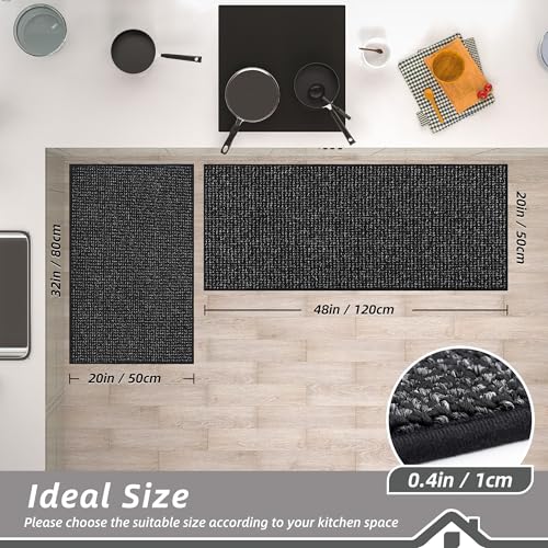 BEQHAUSE Kitchen Rugs and Mats 2PCS Non-Slip, 20"x32"+20"x48", Black - color: Black, size: 20"x32"+20"x48" (Rectangular)