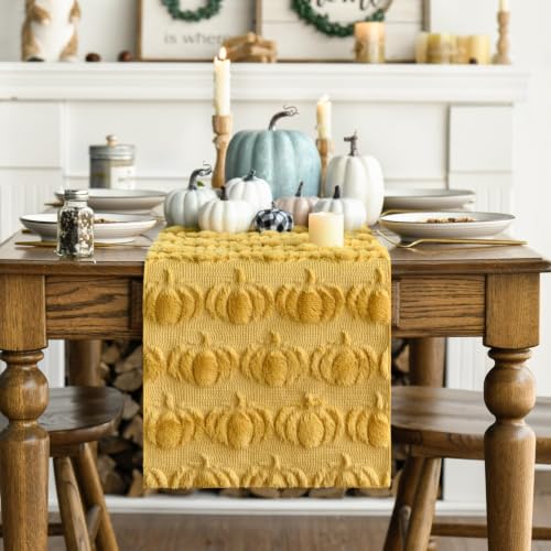 Artoid Mode Ginger Soft Faux Fur Pumpkins Fall Table Runner 13x72 Inch - color: Ginger, size: 13" x 72", Table Runner