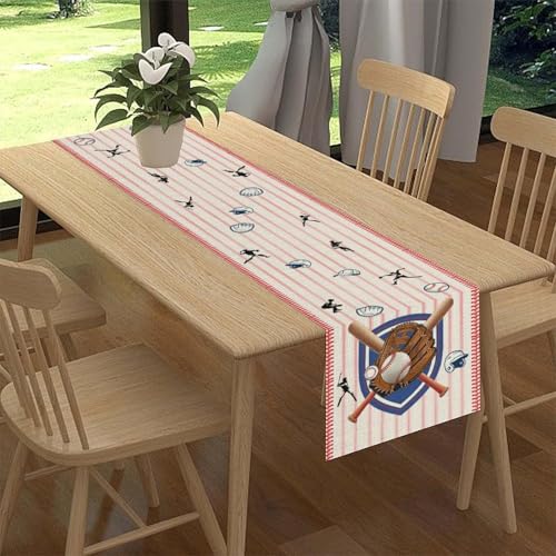 Baseball Table Runner, Vintage Pink Striped Baseball Bats Star Red White Table Decoration for Home Kitchen Dining Garden Farmhouse Daily Party Indoor Outdoor Table Decor 13x36 inch - color: Ball-6, size: 13x36" Table Runner
