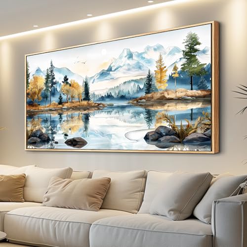 ERQINHUA Wall Art Living Room Canvas Wall Decor for Bedroom Modern Office Decoration Abstract Watercolour Painting Tree Lakeside Landscapes Wall Printed Paint Home Decor Poster Wood Framed 20x40 In - color: Lakeside Tree Wood Framed, size: 40"L x 20"W