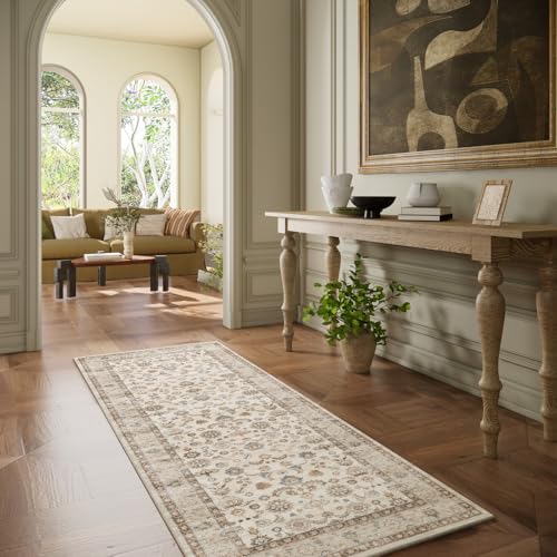 Washable Runners for Hallways Kitchen Rug: 2'x6' Kitchen Runner Stain Resistant Non Slip Low Pile Soft Carpet Runners for Hallways Bedroom Entryway Indoor Beside Bathroom Laundry Room - color: Beige White, size: 2' x 6' (Rectangular)
