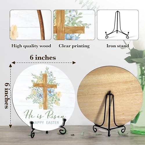 He Is Risen Wood Sign, Happy Easter Decor For Home Office Farmhouse Bedroom Shelf, Spring Floral Table Decoration For Easter Party, Religious Wooden Round Decor Gifts For Women Men Friends -37 - color: Happy Easter