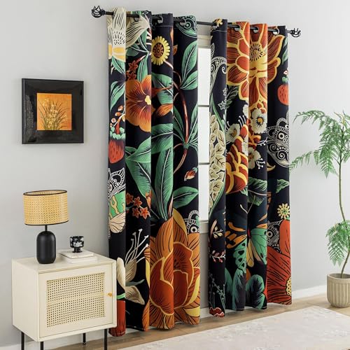 Tyrot Vintage Black Boho Blackout Curtains for Bedroom, 52W x 96L, 2 Panels - color: Mocha Noir, size: 52"W x 96"L (Pack of 2)