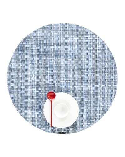 Chilewich Mini Basketweave Placemats, Round Woven Placemats Set of 4 - color: Chambray, size: 15" Round