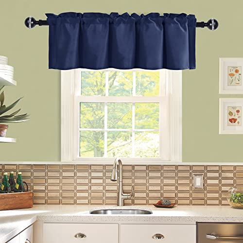 JIUZHEN Navy Blue Valance Curtains for Window 1 Panel, 60 x 18 Inches - color: Navy Blue, size: 60"W x 18"L (Pack of 1)
