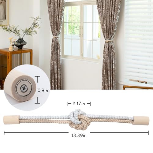 Magnetic Curtain Tiebacks Holdbacks Rope Curtain Tie Backs Outdoor Contoeey - color: Beige White
