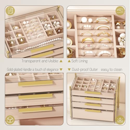 FOLLOWIN Jewelry Box for Women, 4 Drawers Jewelry Organizers and Storage