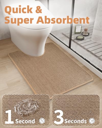 PADOOR Braided Toilet Rugs U Shaped 20''x24'', Non Slip Toilet Mat, Beige - color: Beige, size: 20''x24'' U-Shaped
