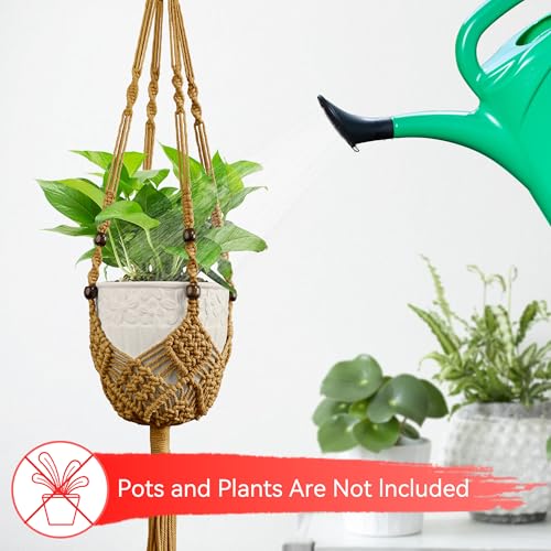USLAI Macrame Plant Hanger, for Up to 6.5 Inch Pots, 35 Inch, Tan, 2 Pack - color: 35+35 Inch - Tan