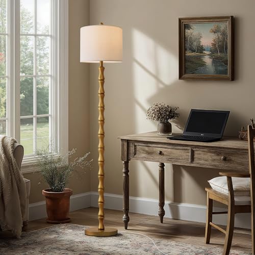 BOBOMOMO 62" Rustic Farmhouse Floor Lamp Antique Gold with Remote & Dimmable 9W Bulb, 3 Color Temperatures Resin Standing Lamp, Retro Tall Lamp for Living Room, Bedroom, Nursery, Office, Reading Nook - color: Aged Gold