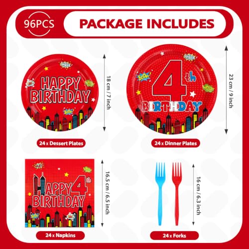 Grencian 96 Pcs Spider 4th Birthday Party Decorations, Serves 24 - style: Spider 4th Birthday Kit