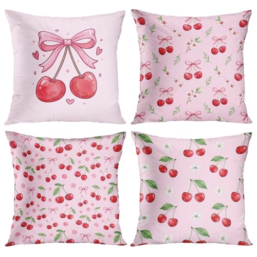 Throw Pillow Covers, Pink Kawaii, Set of 4, 18"x18" - color: Coquette Cherry