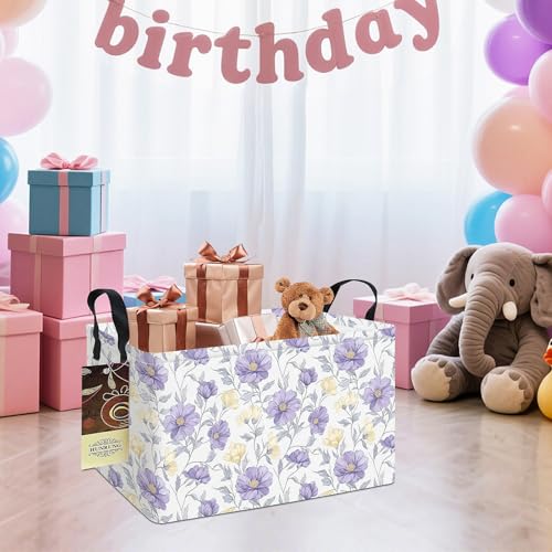 Rectangle Foldable Storage Basket Handles For Home, Purple Flowers - color: REC-Purple Flowers