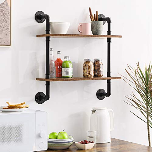 IBUYKE 2-Tiers Industrial Pipe Shelves, Pipe Floating Shelves RF-TM004 - size: 2 Tier