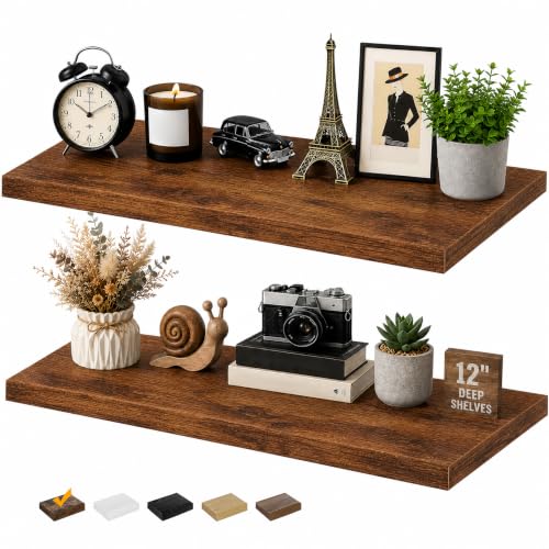 RICHER HOUSE 12 Inch Deep Floating Shelves, 36 Inch Long Wall Shelf, Brown - color: Brown, size: 36in