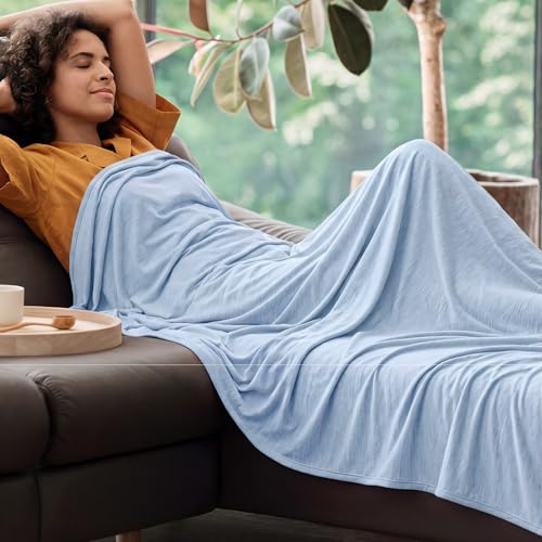 Bedsure Silky Soft Cooling Blanket Queen Size, 90"x90", Light Blue - color: 09- Light Blue, size: Queen (90" X 90")