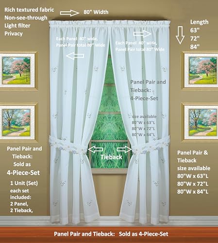 Today's Curtain Verona Reverse Embroidery Panel Pair and Tiebacks, 84", White/Blue, 80" W X 84" L - color: White/Blue, size: 80"W x 84"L (Pack of 1)