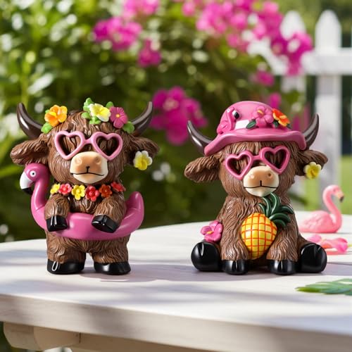 Karenhi 2 Pcs Flamingo Figurines Resin, Summer Decorations Tabletop Home - style: Hawaii