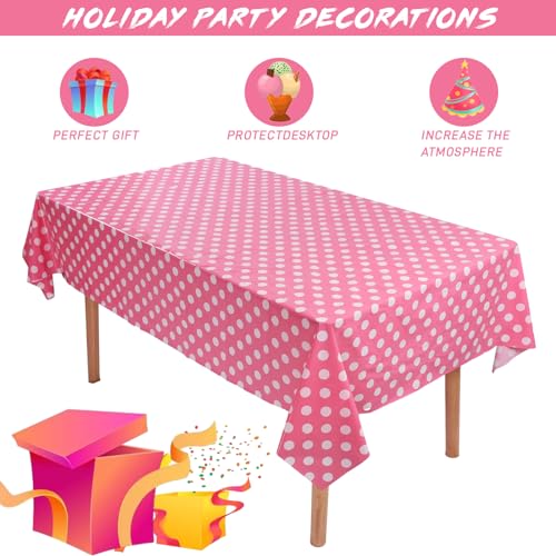Kesfey 3 Packs Minnie Mouse Tablecloth 54 x 108 Inch Pink Polka Dot Table Cloths Disposable Plastic Pink Waterproof Picnic Table Covers Pink and White Dots Minnie Tablecover for Birthday Party - color: Pink Polka Dot